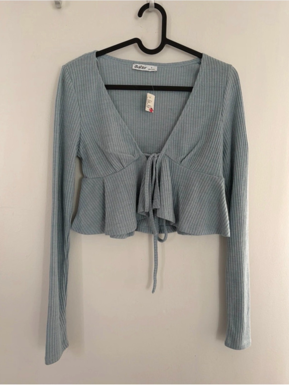 Cropped Top Womens Ribbed Long Sleeve V-Neck